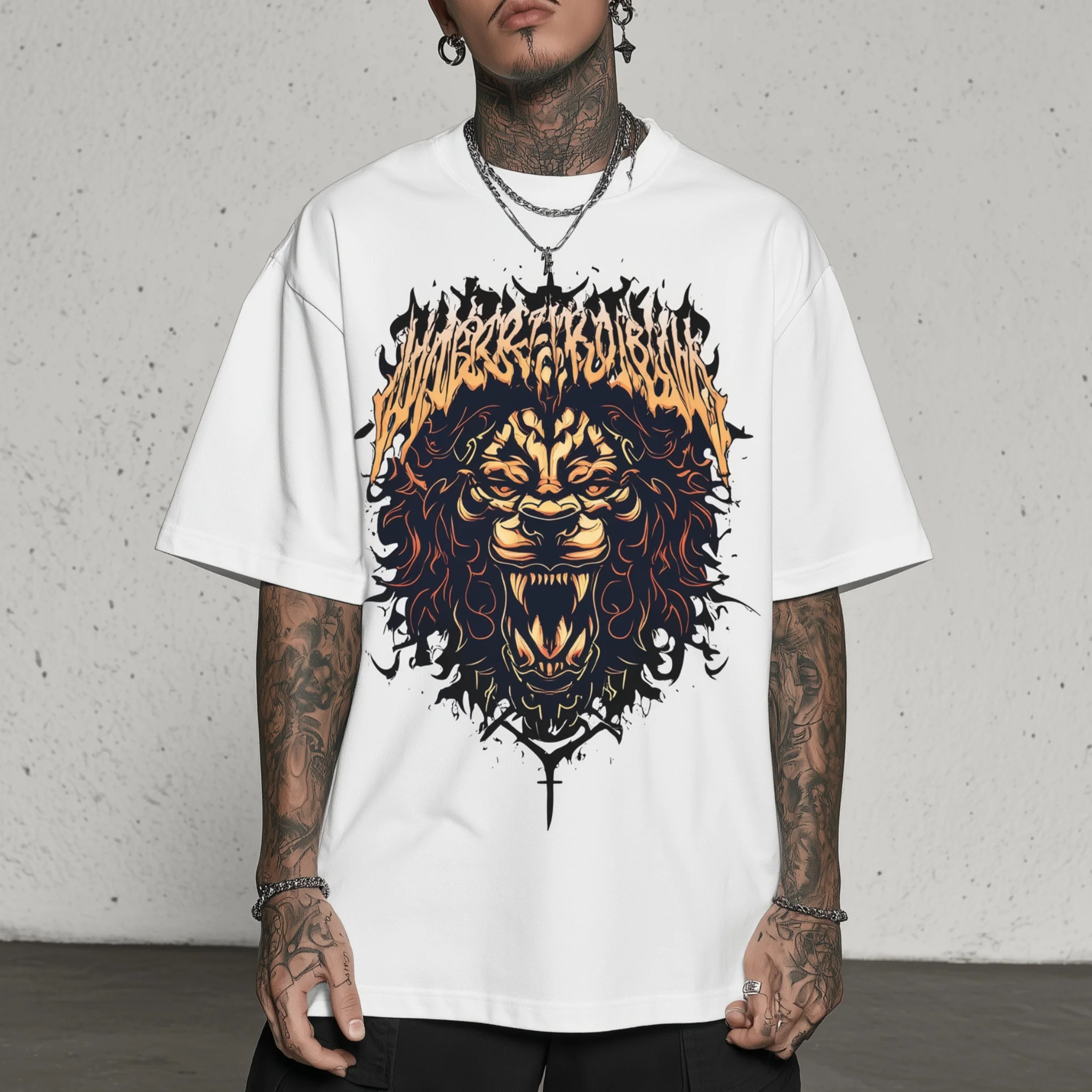 

Teevo Men's Casual T-Shirt Lion Flame Graphic Print Streetwear Daily Wear