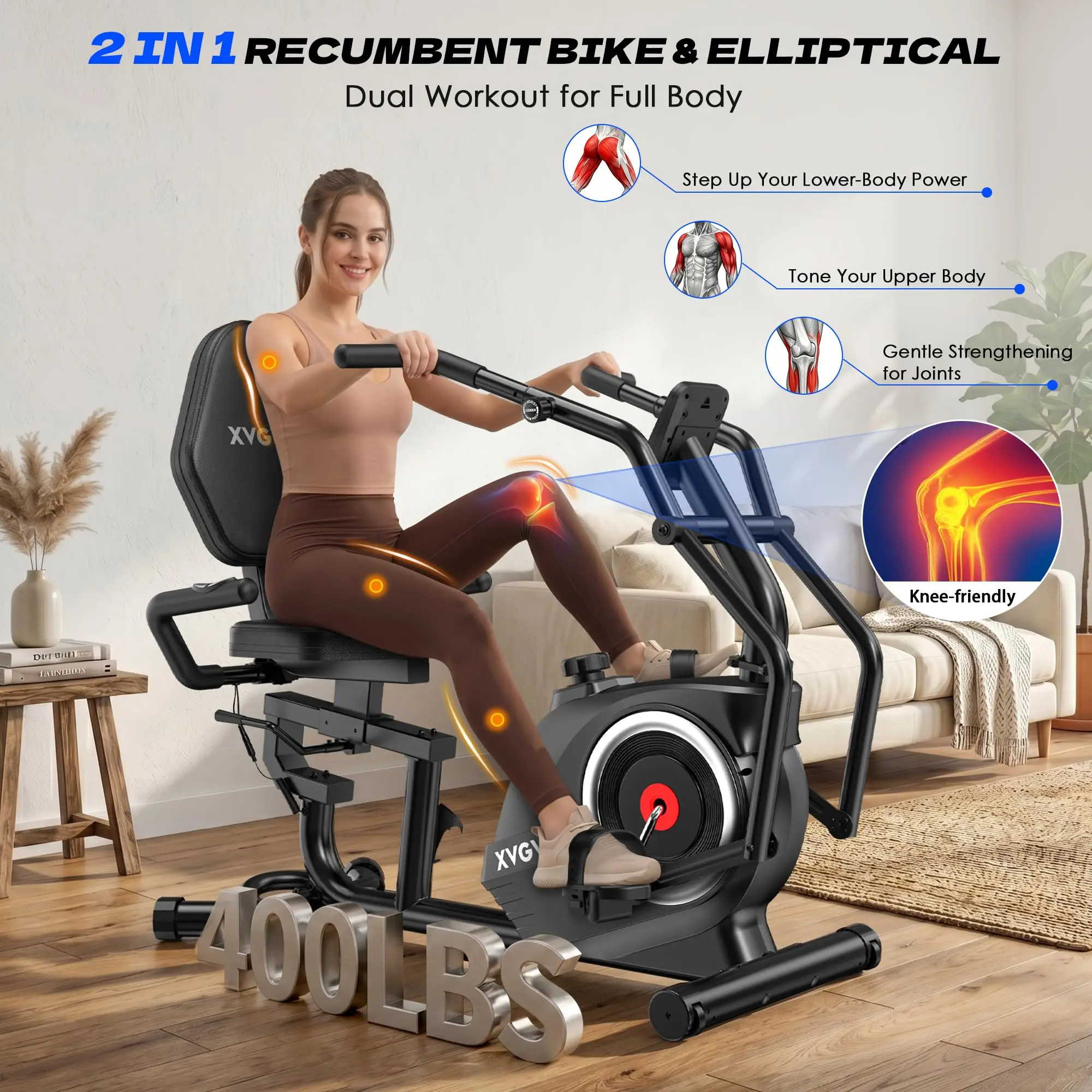 Recumbent Exercise Bike, Stationary Bike for Home with Arm Exercise