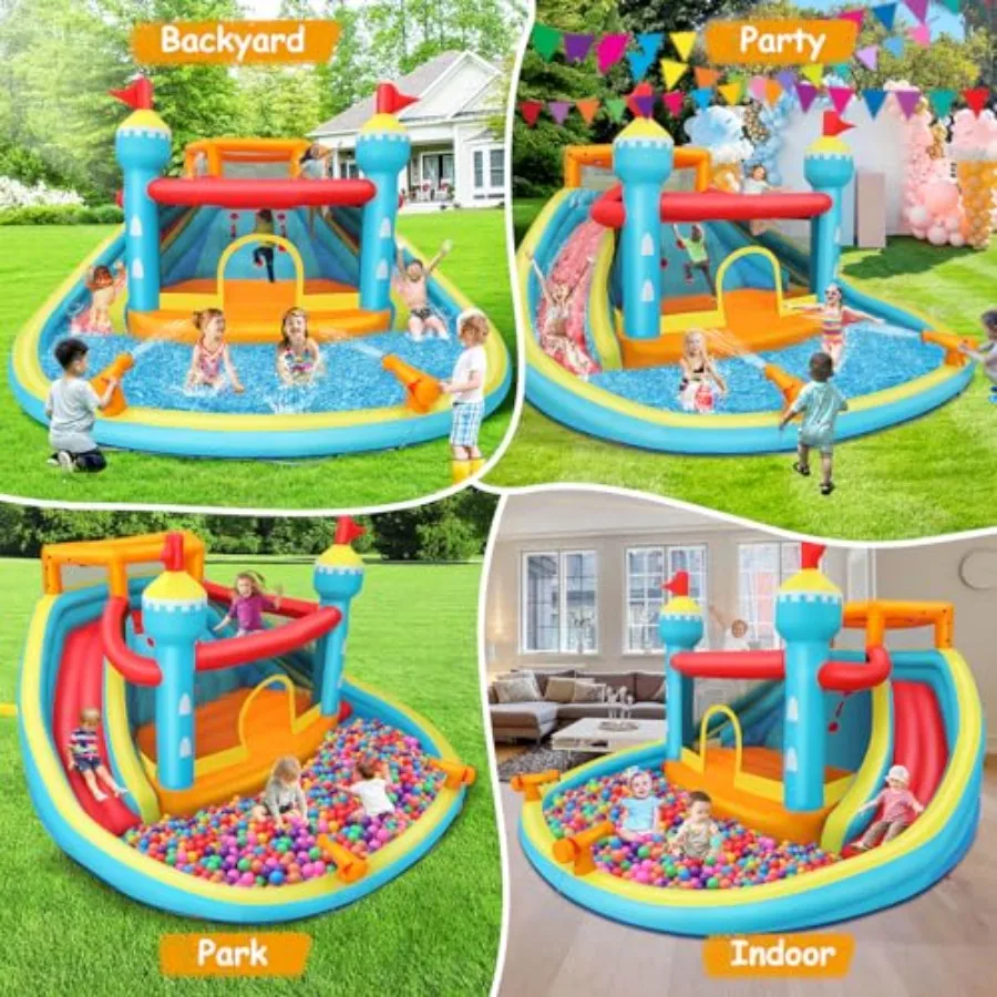 Casa inflável do salto da corrediça da água 14.1x13.8x7.5ft duplo pista mega parque aquático com grande parede de escalada 2 canhão de água e gigante s