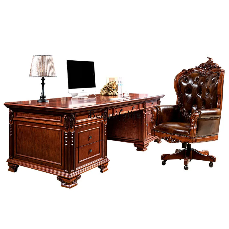 Luxury American Desk President Computer Desk Red Oak European Solid Wood