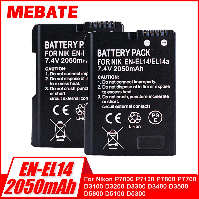 2050mah EN-EL14a EL14 CAMERA BATTERY EN-EL14 For Nikon P7000 P7100 P7800 P7700 D3100 D3200 D3300 D3400 D3500 D5600 D5100 D5300