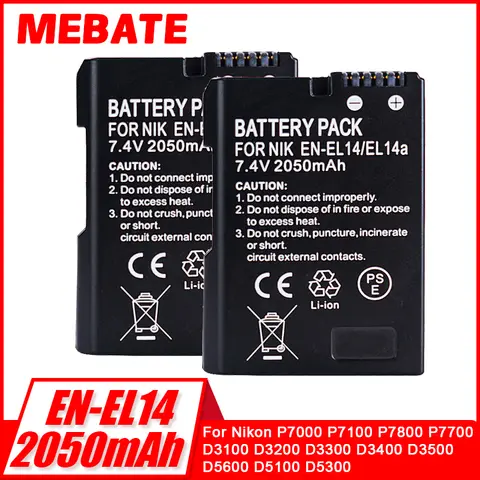 2050mah EN-EL14a EL14 แบตเตอรี่กล้อง EN-EL14 สําหรับ Nikon P7000 P7100 P7800 P7700 D3100 D3200 D3300 D3400 D3500 D5600 D5100 D5300