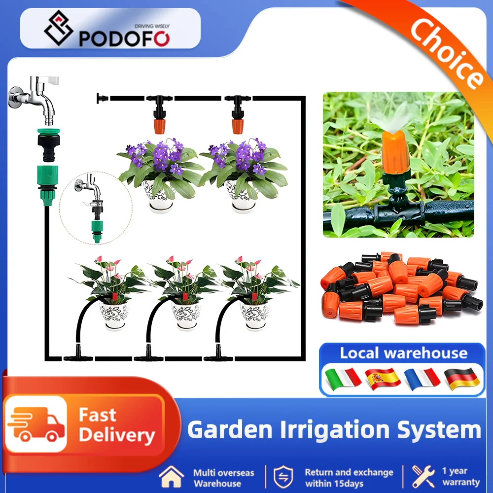 Podofo Garden Drip Irrigation Plant Auto Watering System Kit Adjustable Nozzles for Farmland Bonsai Flower Vegetable Greenhouse