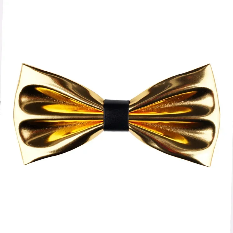 New Fashion Ultra Bright Gold  Bow Ties Pu Leather Night Shop Stage Host Groom Necktie Bowtie for Men Accessories 2019