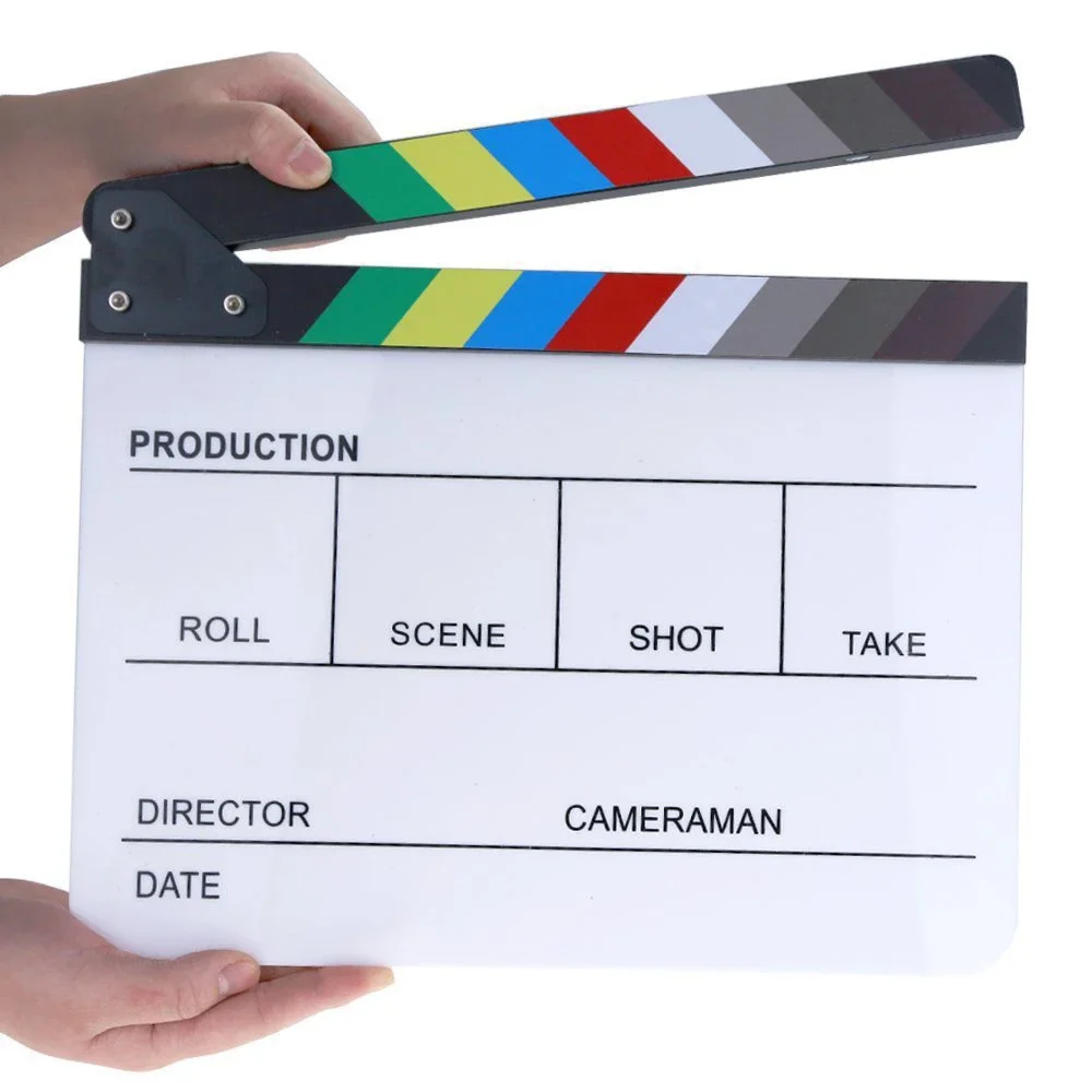 Acrylic Production Slate with Color Clapper Sticks with Dry Erase Markers for Movie Filming Video Recording