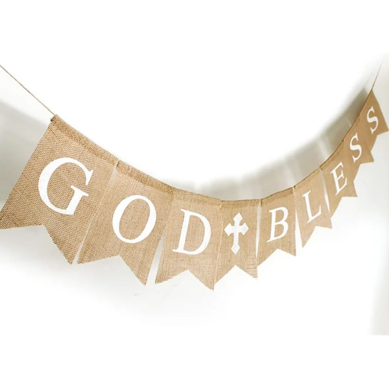 مجموعة لافتة المناولة الأولى من God Bless Banner، زينة المعمودية للأولاد والبنات، زخارف تأكيد التواصل الأول #1