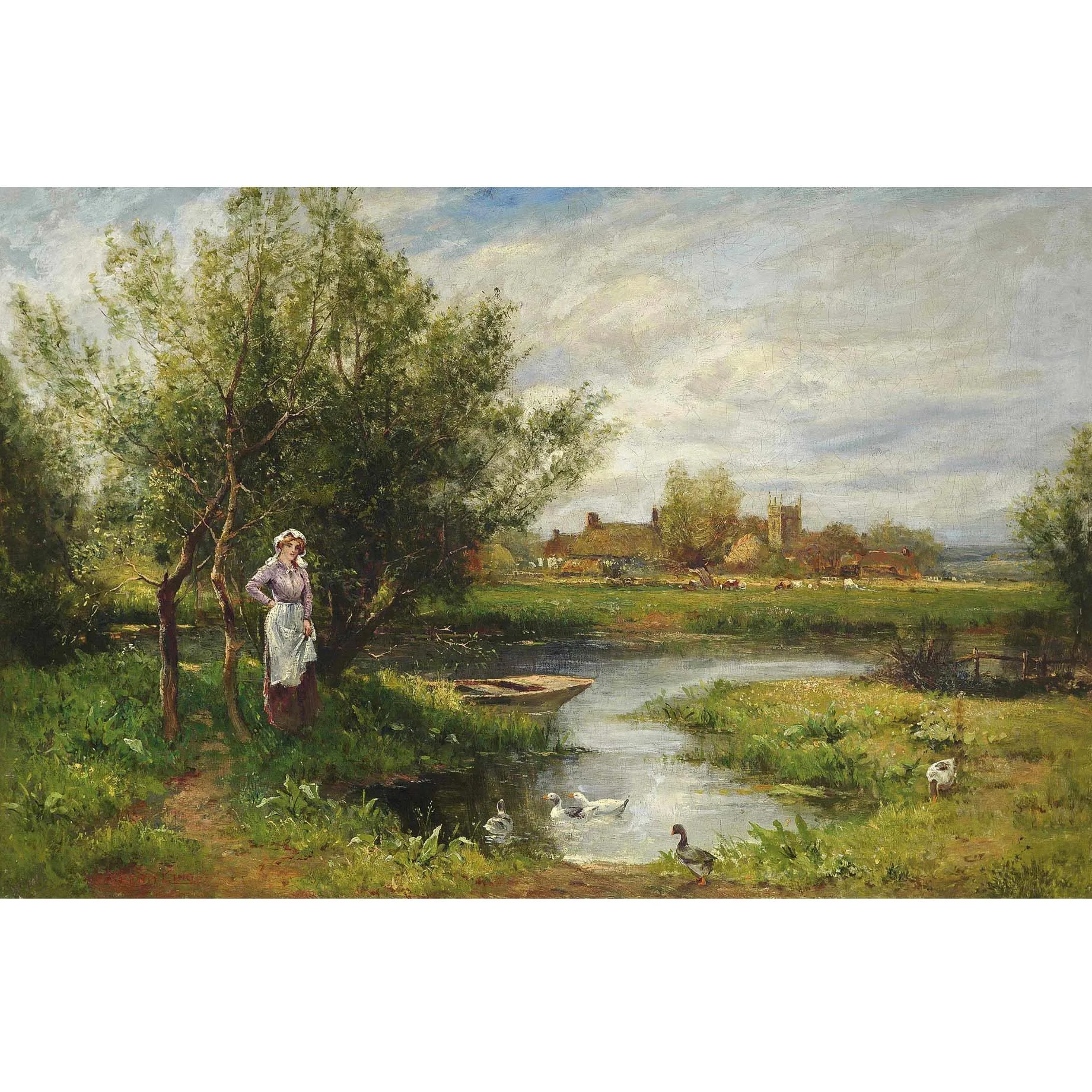 

Henry John Yeend king artworks At the village pond Hand painted landscape oil painting on canvas Decoration pictures room wall