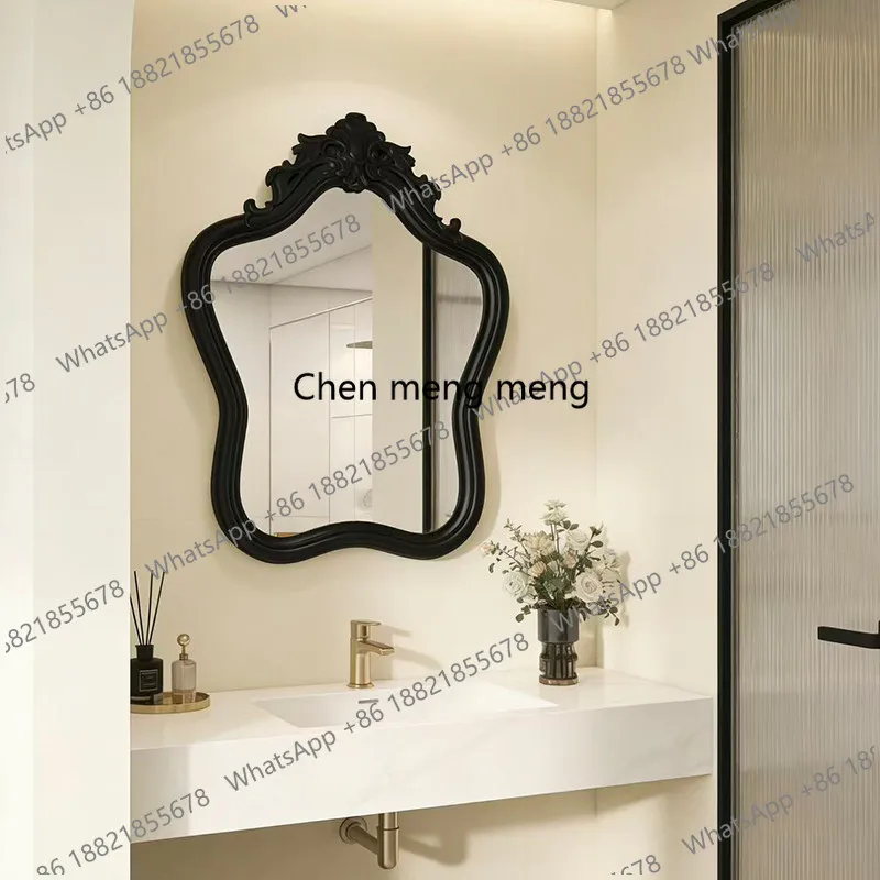 R134 French retro carved bathroom mirror high value fireplace decorative mirror light luxury bedroom wall hanging makeup mirror