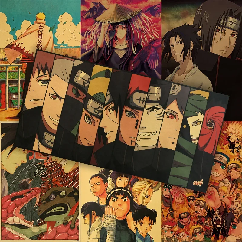 Anime Naruto Art Poster Decorative Painting Sasuke Kakashi Akatsuki Uchiha Itachi Room Wall Large Retro Kraft Paper Picture