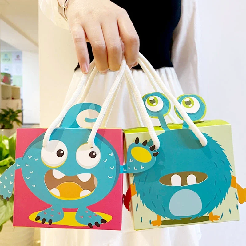 Kids Birthday Decorations Favors Halloween Cartoon Gift Bag With Handle For Baby Shower Candy Box Cookie Monster Party Supplies