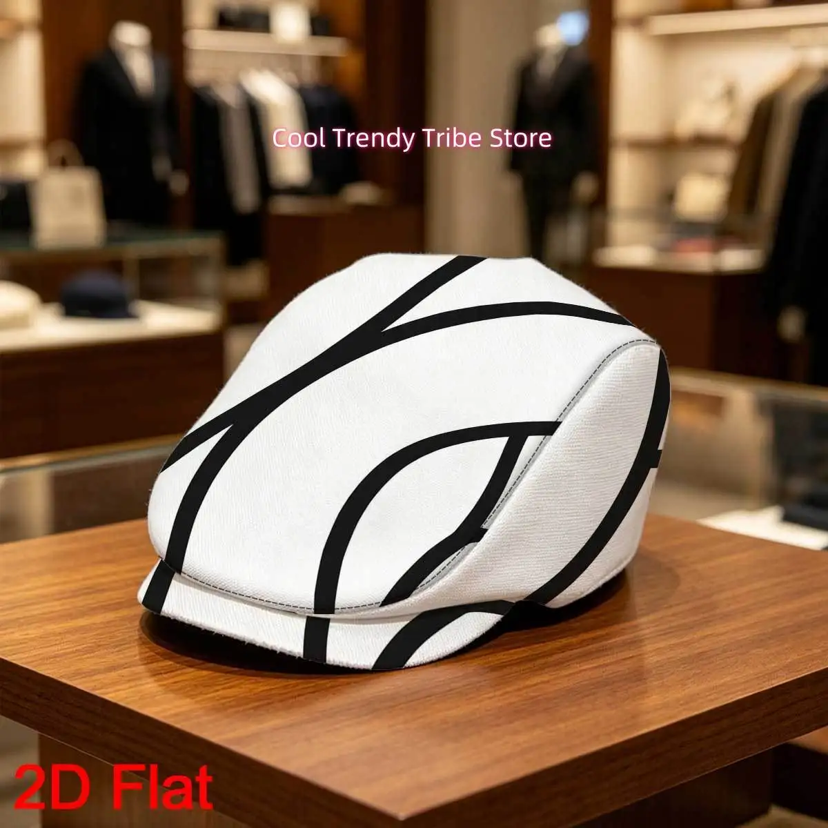 1pc 2D Flat Abstract Line Art Flat-Top Hat Painter'S Hat Men Beret Hat Vintage Gentleman'S Hats Street Style Versatile Ideal for