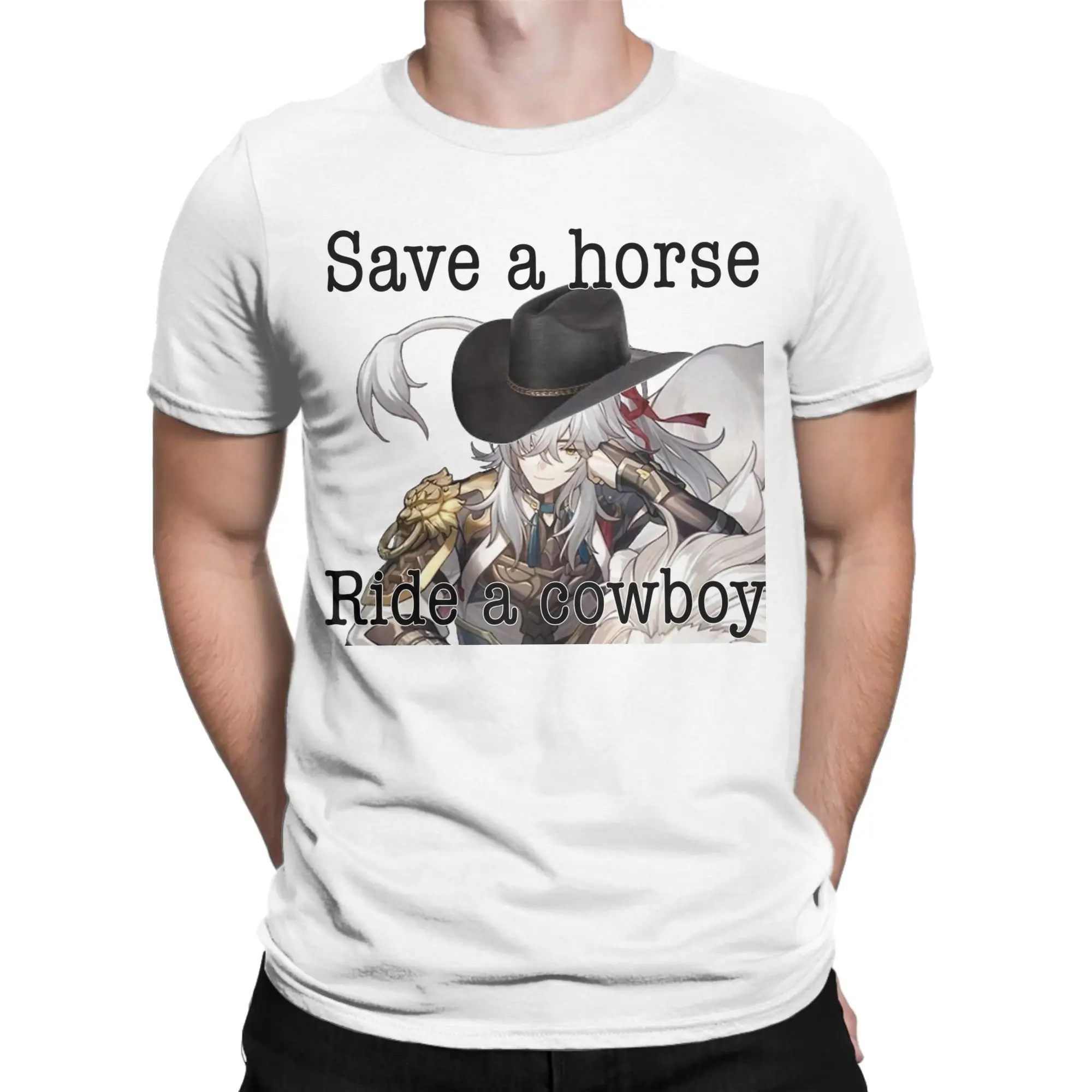 Men's Jing Yuan Save a Horse Honkai Star Rail T Shirt  100% Cotton Tops Novelty Short Sleeve Crew Neck Tee Shirt Adult T-Shirt