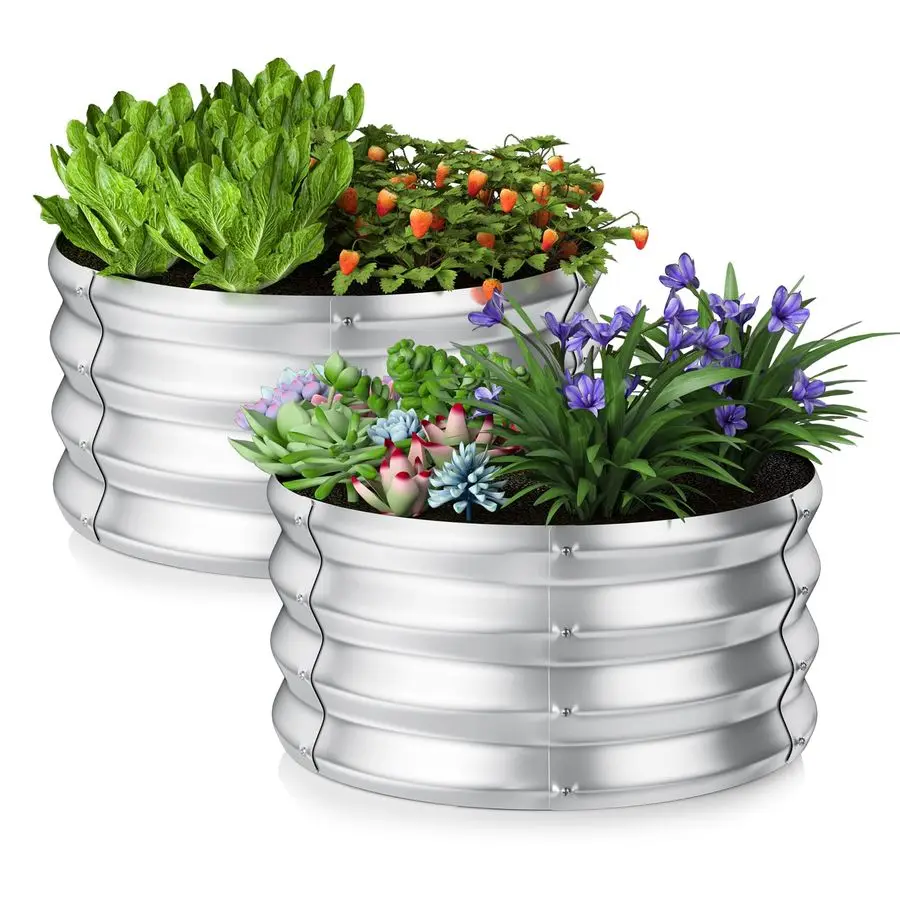 

Garden Bed Kit 2 Pack,2 2 1FT Outdoor Round Galvanized Planter Boxes,Metal Raised Garden Beds for Vegetables, Fruits Flowers, He