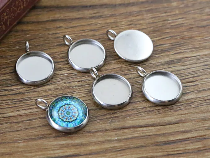 20pcs/Lot 8mm 10mm 12mm Inner Size Stainless Steel Material Upright Style Cabochon Base Cameo Setting Charms Pendant Tray