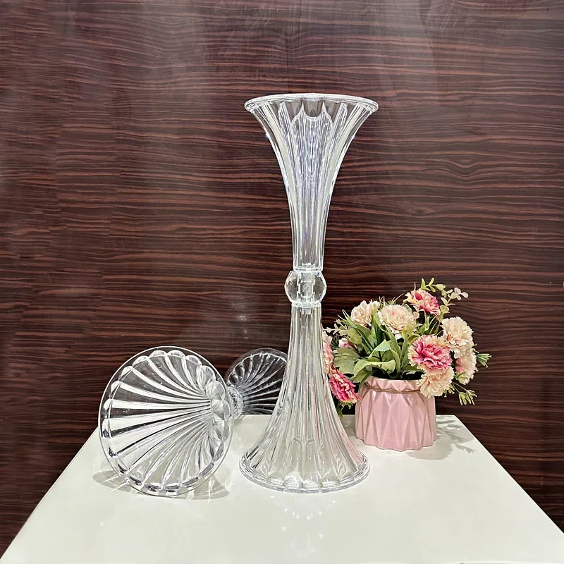 10pcs High 45cm New Wedding Vase Acrylic Transparent Horn Style Dining Table Center Table Decorative Supplies