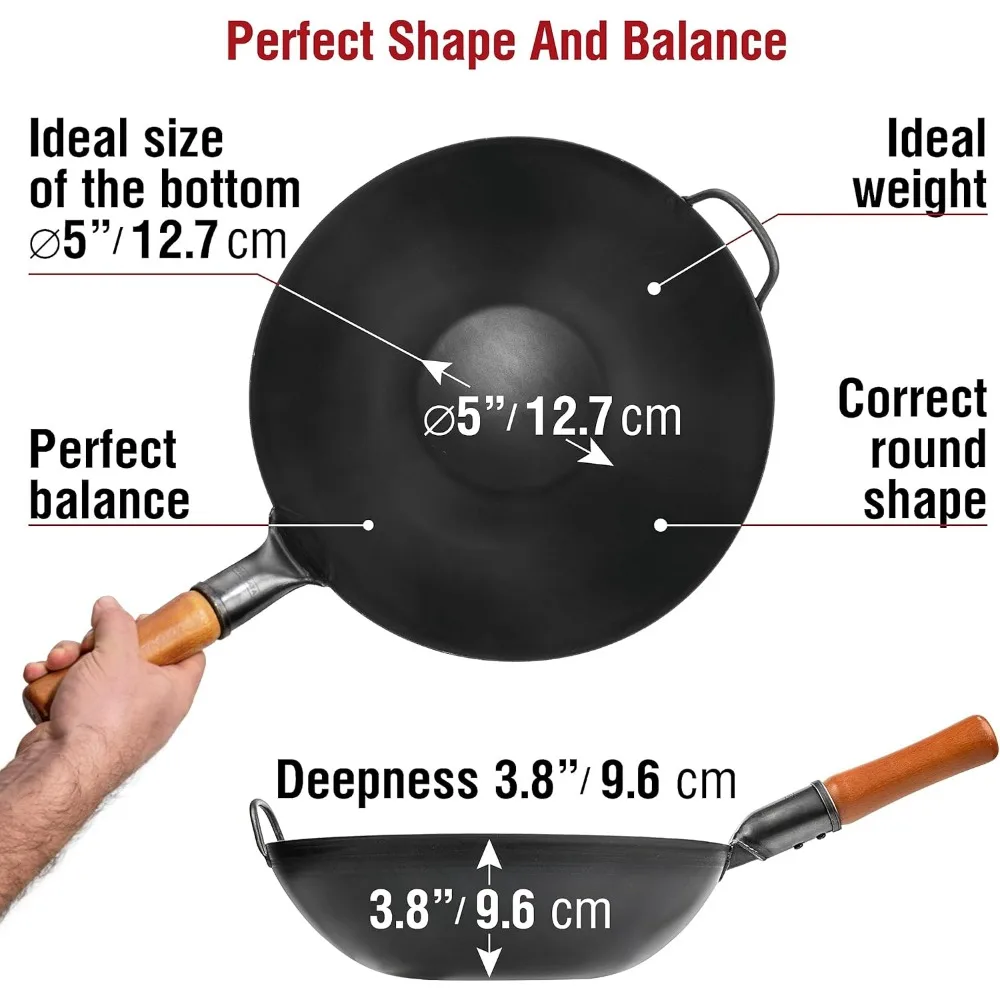 مقلاة 13.5 من الفولاذ الكربوني مع قاعدة مسطحة مناسبة مسبقًا للقلي والشواء والطهي في الهواء الطلق