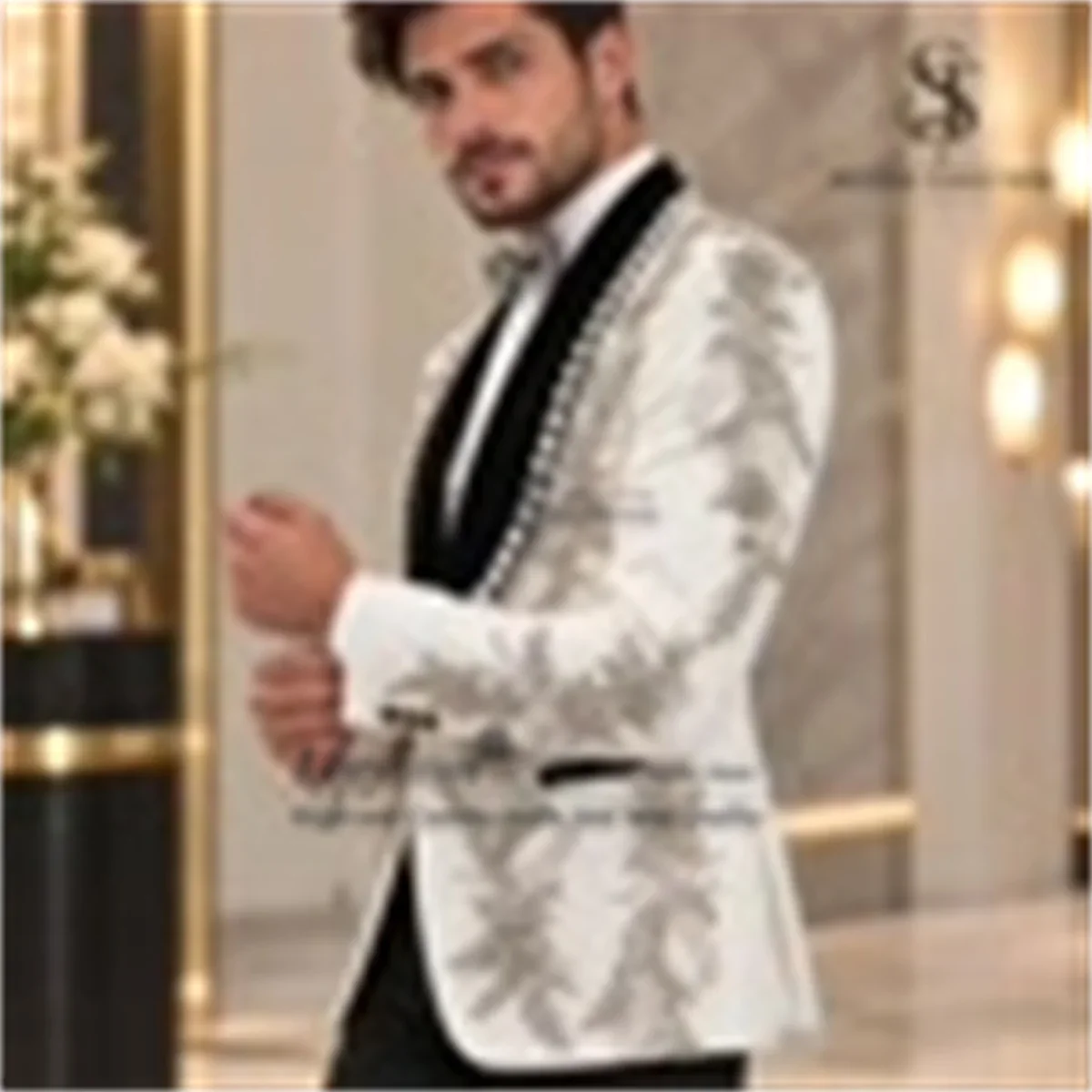 Luxury Jewelry Diamond Men Suits Customized Slim Fit Shawl Lapel Groom Male Blazers 3 Pieces Sets Wedding Tuxedos ropa hombre