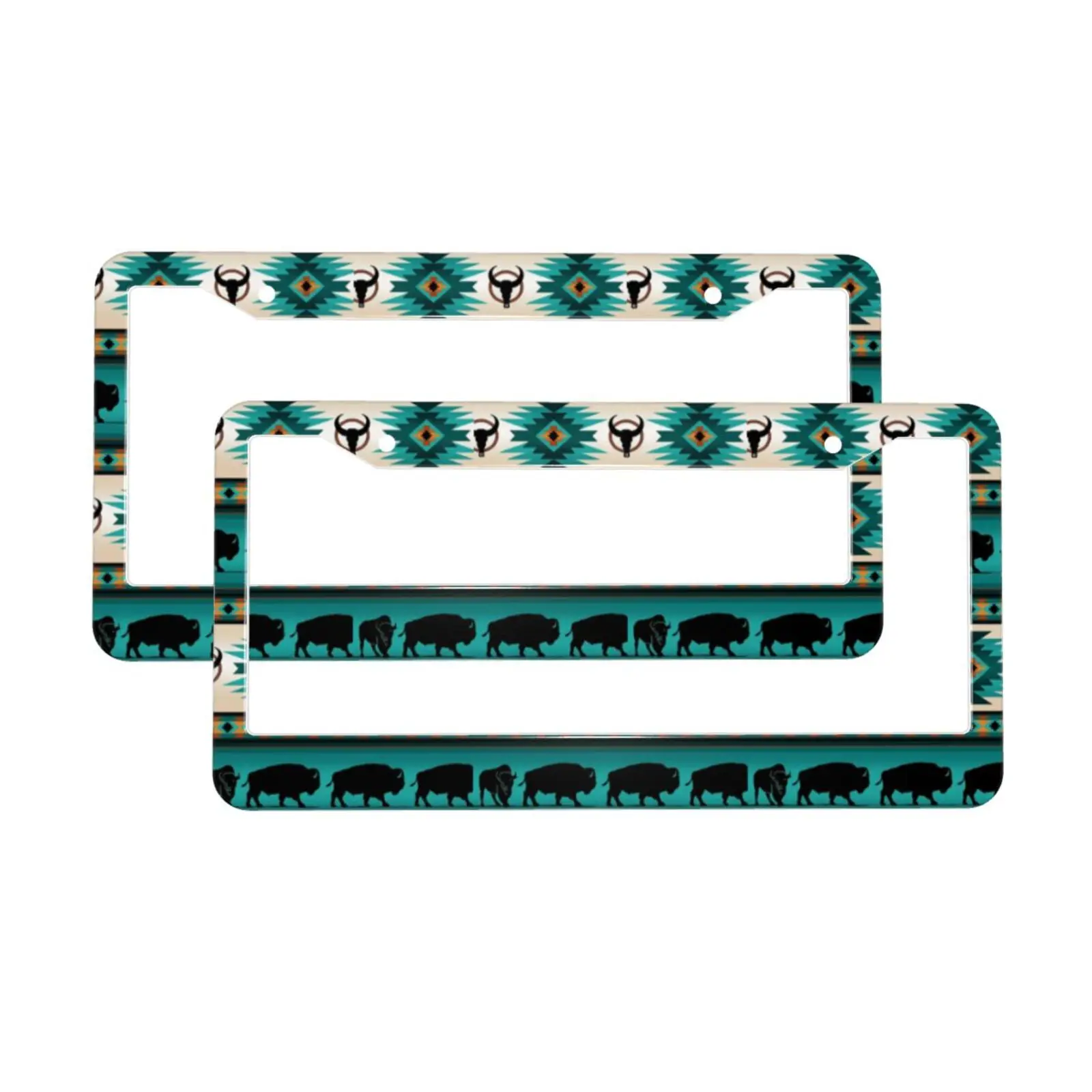 Aztec Cattle Pattern Print Aluminum Alloy American Car License Plate Cover Car Accessories Waterproof License Plate Cover Car