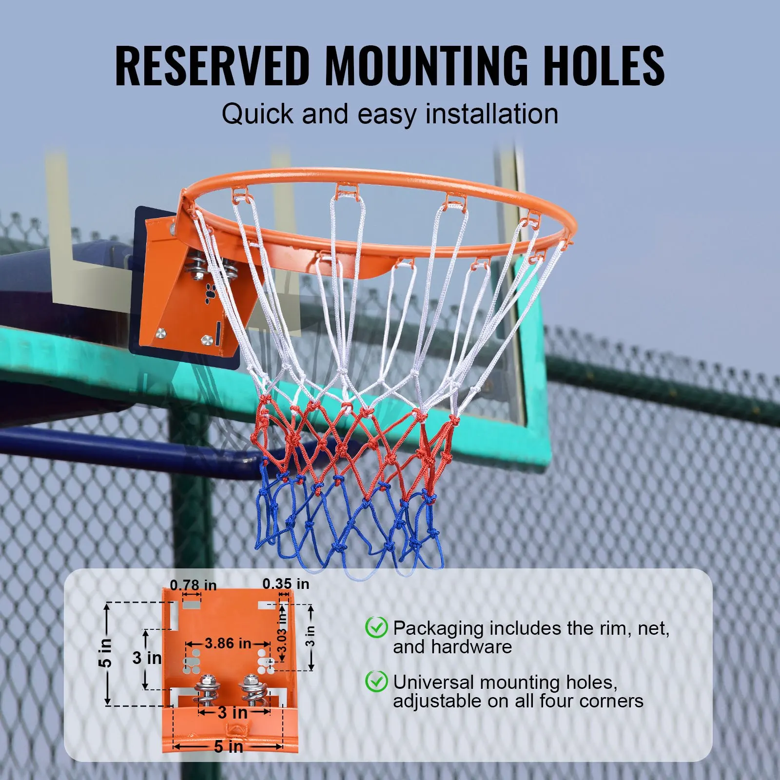 

Basketball Rim, Wall Door Mounted Basketball Hoop, Heavy Duty Q235 Basketball Flex Rim Goal Replacement With Net, Standard 18"