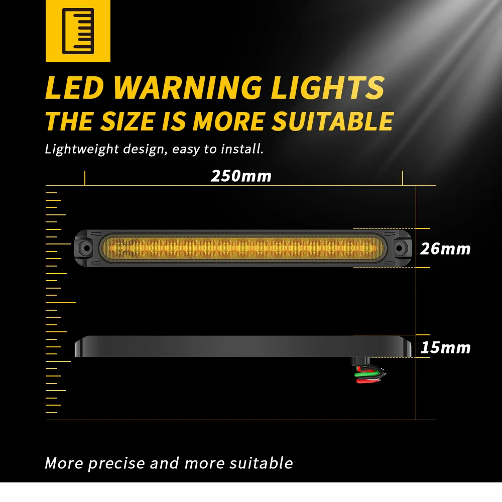 1x LED Warning Car Trailer Truck Side Marker Light Amber Constant/Streamer/Strobe 12V/24V Emergency Beacon Flash Turn Light Bar