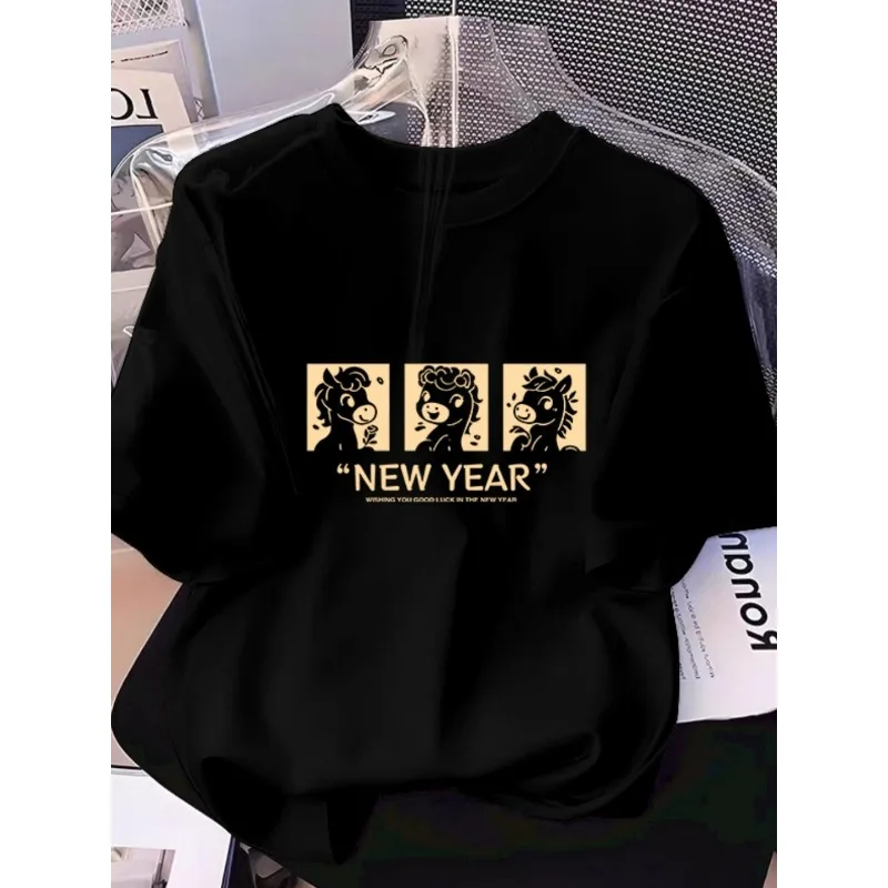 

Женская 2026, свободная утягивающая футболка больших размеров из чистого хлопка с круглым вырезом, универсальный многоцветный топ, модная повседневная футболка