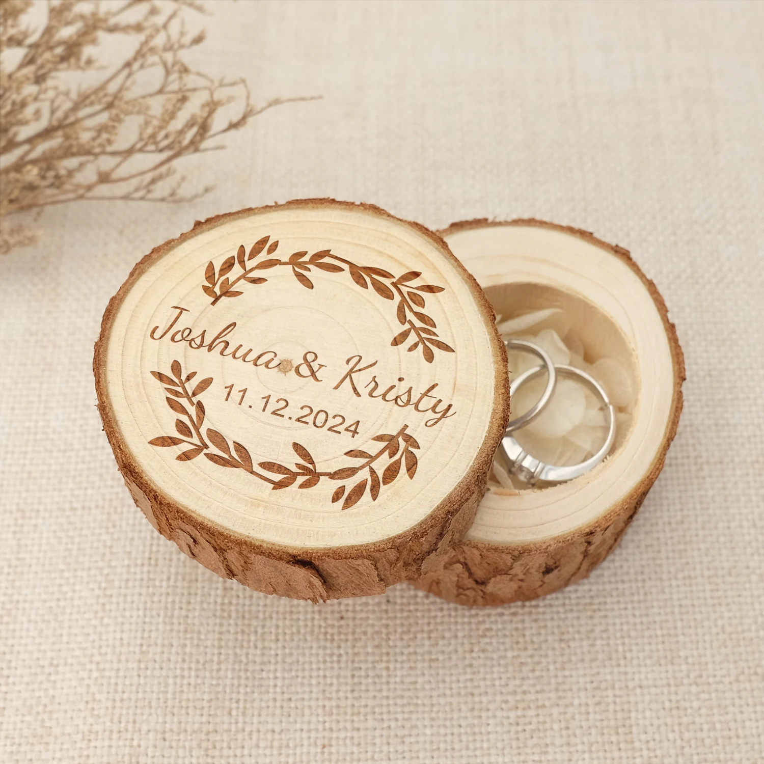 Personalized Wedding Ring Bearer Box, Rustic Wooden Engagement Ring Box - A Natural and Elegant Addition to Your Ceremony