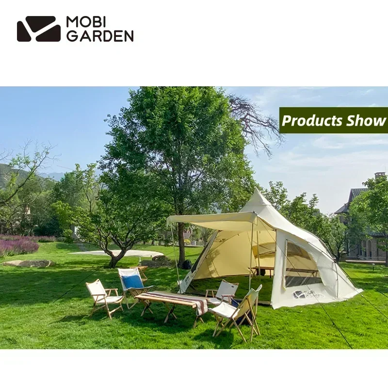 MOBI GARDEN Era290 Outdoor Family Pyramid Camping Tent 5-8 Person Large Space Lobby Sun Shelter Thickened Cotton Portable Tent