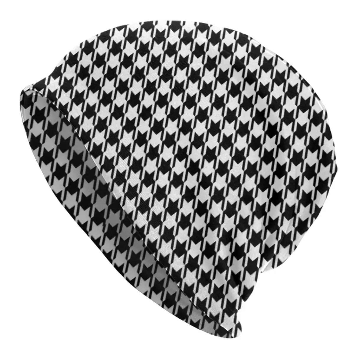 Houndstooth أبيض وأسود نمط دافئ محبوك قبعة الهيب هوب بونيه قبعة الخريف الشتاء في الهواء الطلق قبعات حريمي للجنسين الكبار