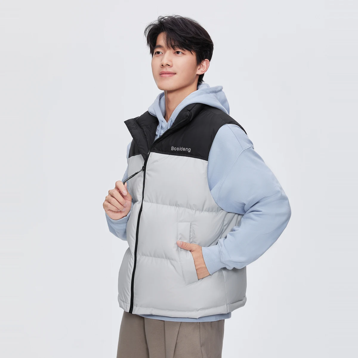 

BOSIDENG пуховик для женщин и мужчин, зимний пуховый жилет с воротником-стойкой, теплая утепленная верхняя одежда