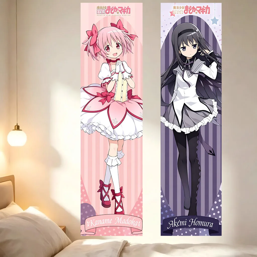 Puella Magi Madoka Magica Anime Tapestry, Kaname Madoka & Akemi Homura Long Wall Hanging, Aesthetic Wall Decor for Bedroom