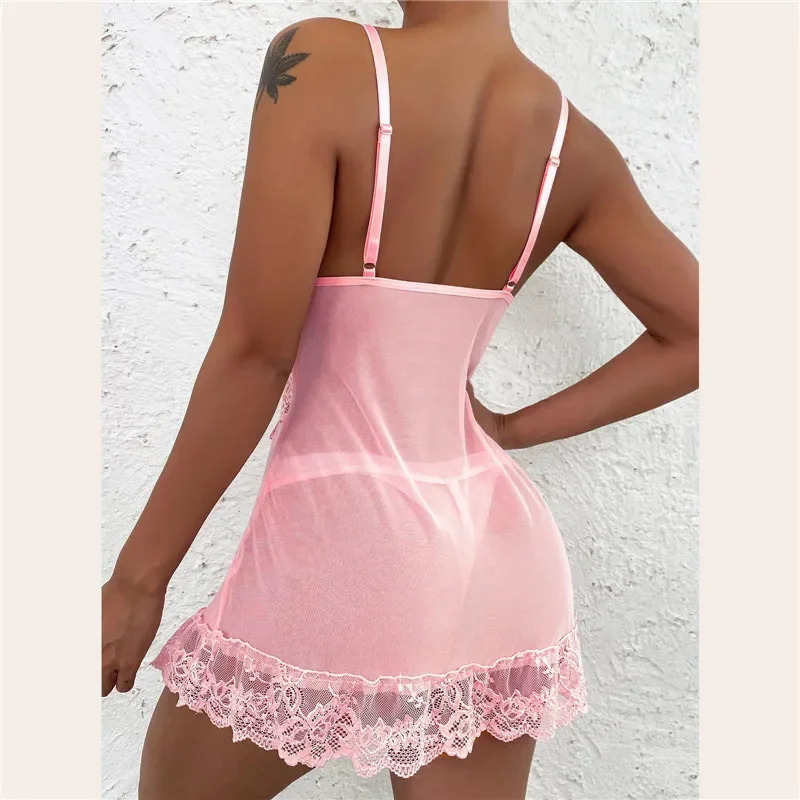 Sexy Pajamas Dress Woman Underwear Lace Suspenders Lingerie Open Bra Bodysuit Lenceria Erotic Costumes Sleepwear Plus Size