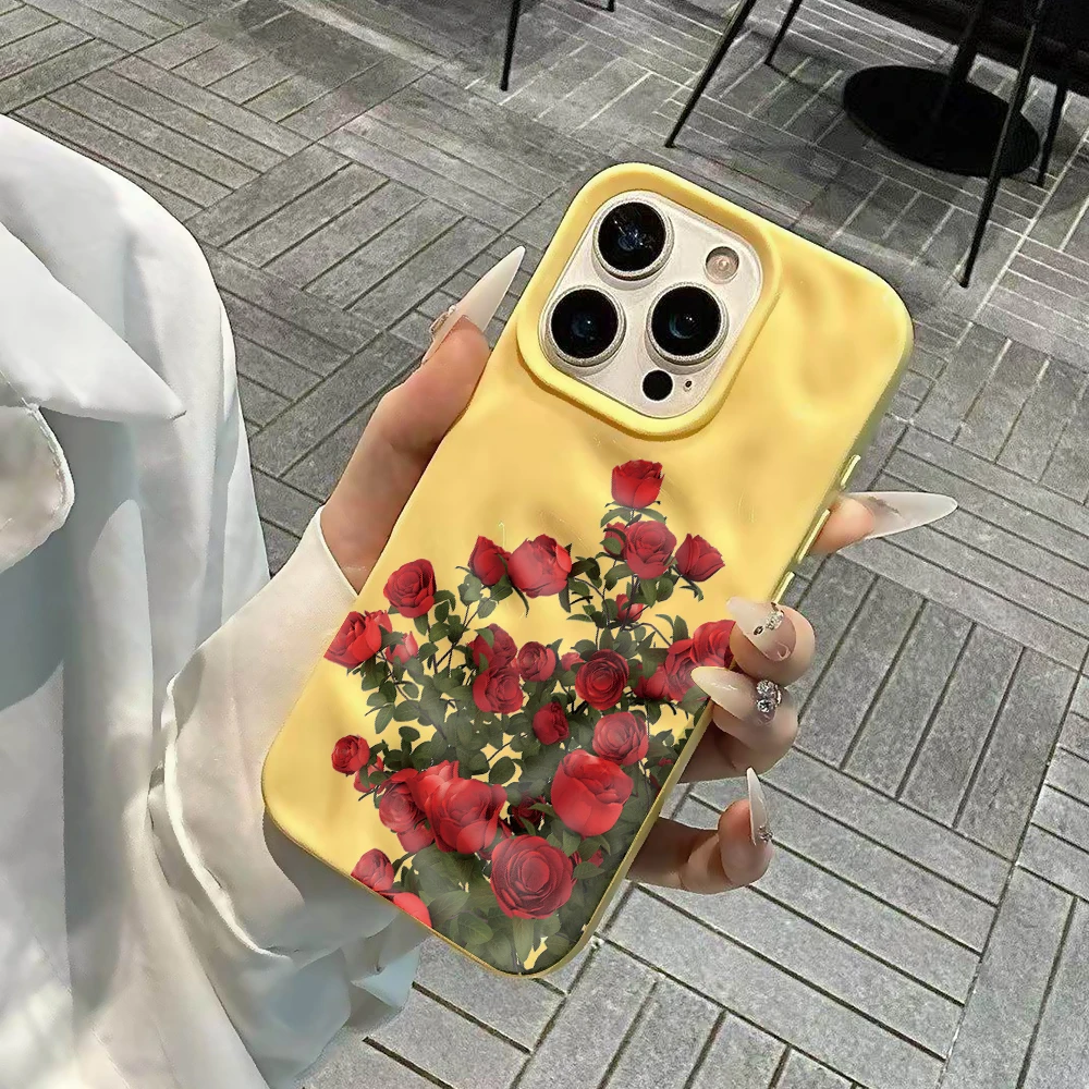 Koreanische Rosenblumen-Drucke Niedliche Handyhülle für iPhone 17 16 15 14 13 12 11 Pro Max 14 Plus 17Air Falten-Wellen Weiche Silikonhülle – Detail 5