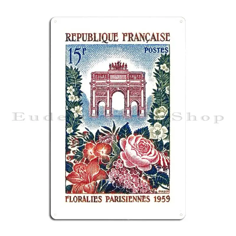 1959 France Paris Flower Show Postage Stamp Metal Plaque Poster Party Design Cinema Garage Tin Sign Poster