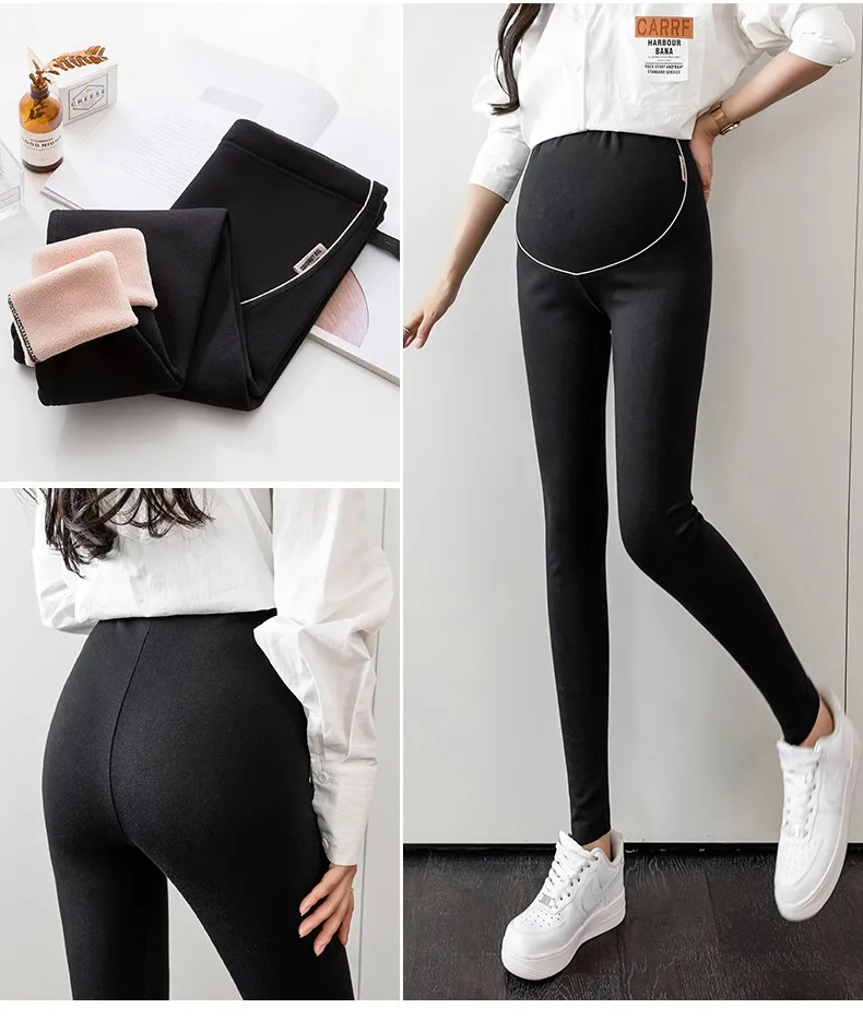 Four Seasons Thick Warm Plus Velvet Cotton Maternity Legging Thermal Fleece Belly Pants Clothes for Pregnant Women Pregnancy