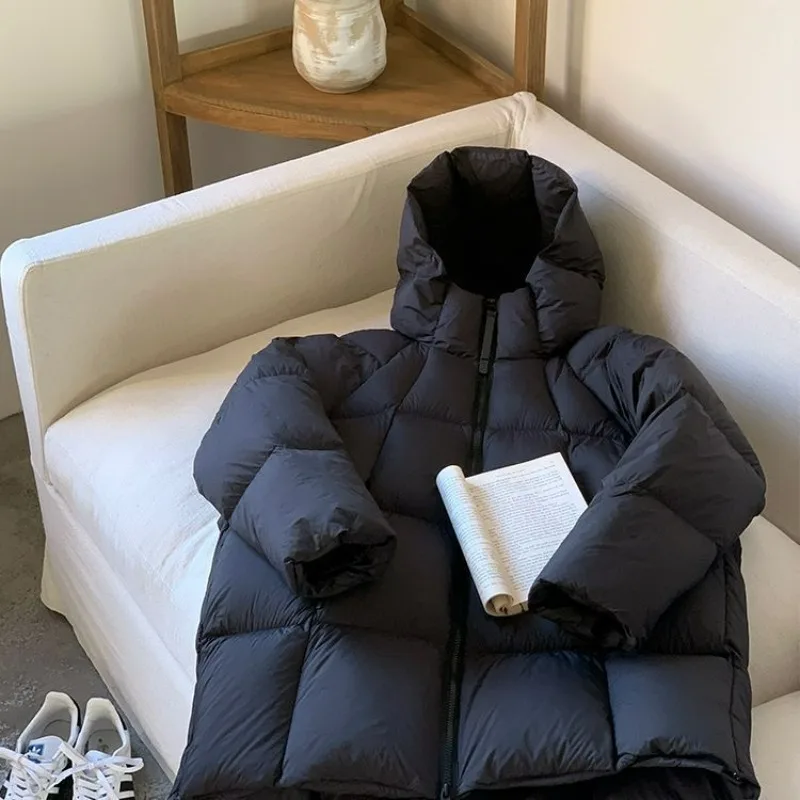 2025 Chaqueta de longitud media fuera de temporada nuevo plumón de pato grueso Puff con capucha abrigo de pan cálido abrigos de plumas ropa de mujer Simple
