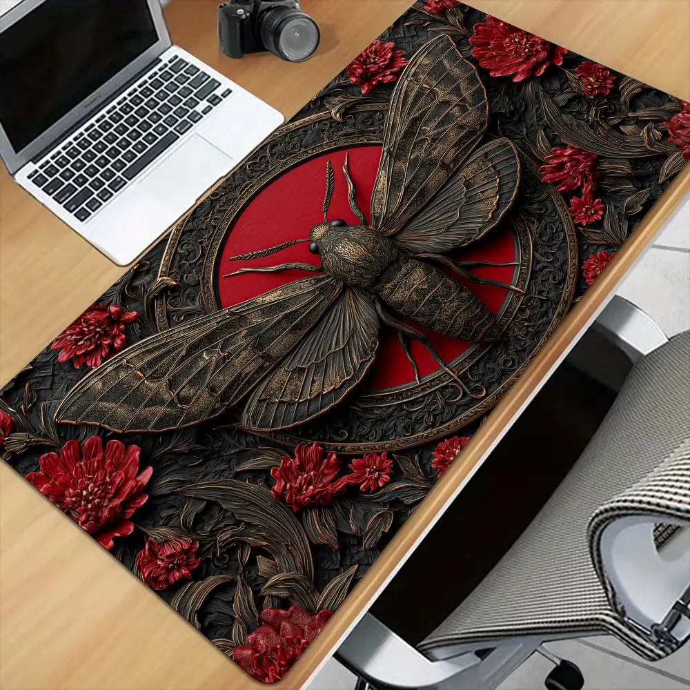 Gothic-style moth large Mouse Pad Desk Mat with Stitched Edge Non-Slip gaming mats pc accessories keyboard desk pad mauspad