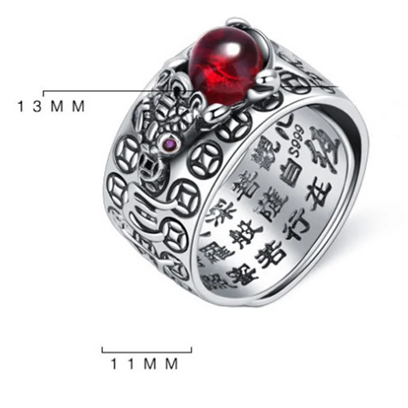 Ethnic Style Coins Crystal Pixiu Ring For Women Jewelry Blessing Six Character Great Bright Mantra Ring Men Finger Accessories