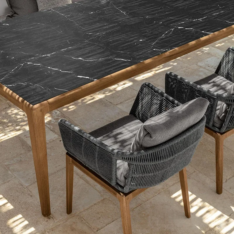 

Nordic Leisure Style Outdoor Teak Rock Board Dining Table Chair Combination Homestay Courtyard Villa Garden Outdoor Tables