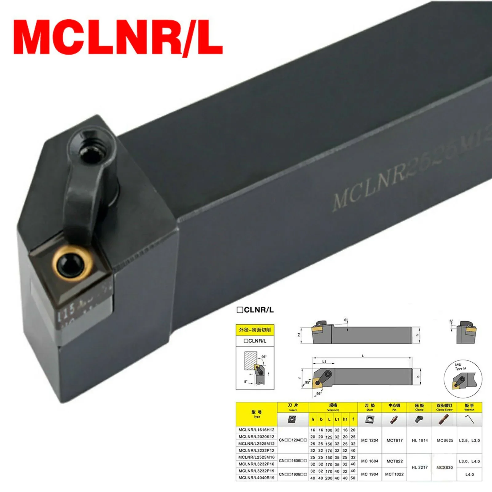 MCLNR2020K12หันหน้าเข้าหาเครื่องกลึงสามารถใช้ดัชนีได้ที่ยึดเครื่องมือสำหรับอุปกรณ์เครื่องมือ CNMG1204 20x20x125mm