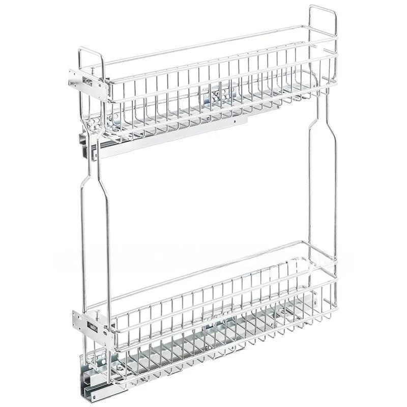 Kitchen Drawer Type Side Pull Floor Cabinet Double Layer Extremely Narrow Basket Storage Buffer Damping Slide