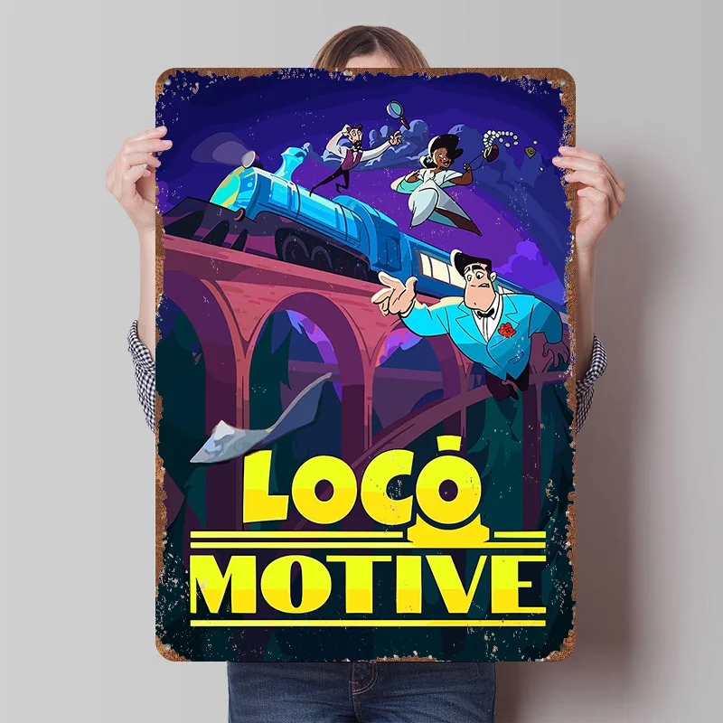Loco Motive Cartoon Train Adventure Poster Customized Vintage Metal Signs Wall Art Retro Tin Plaque for Living Room Decorations