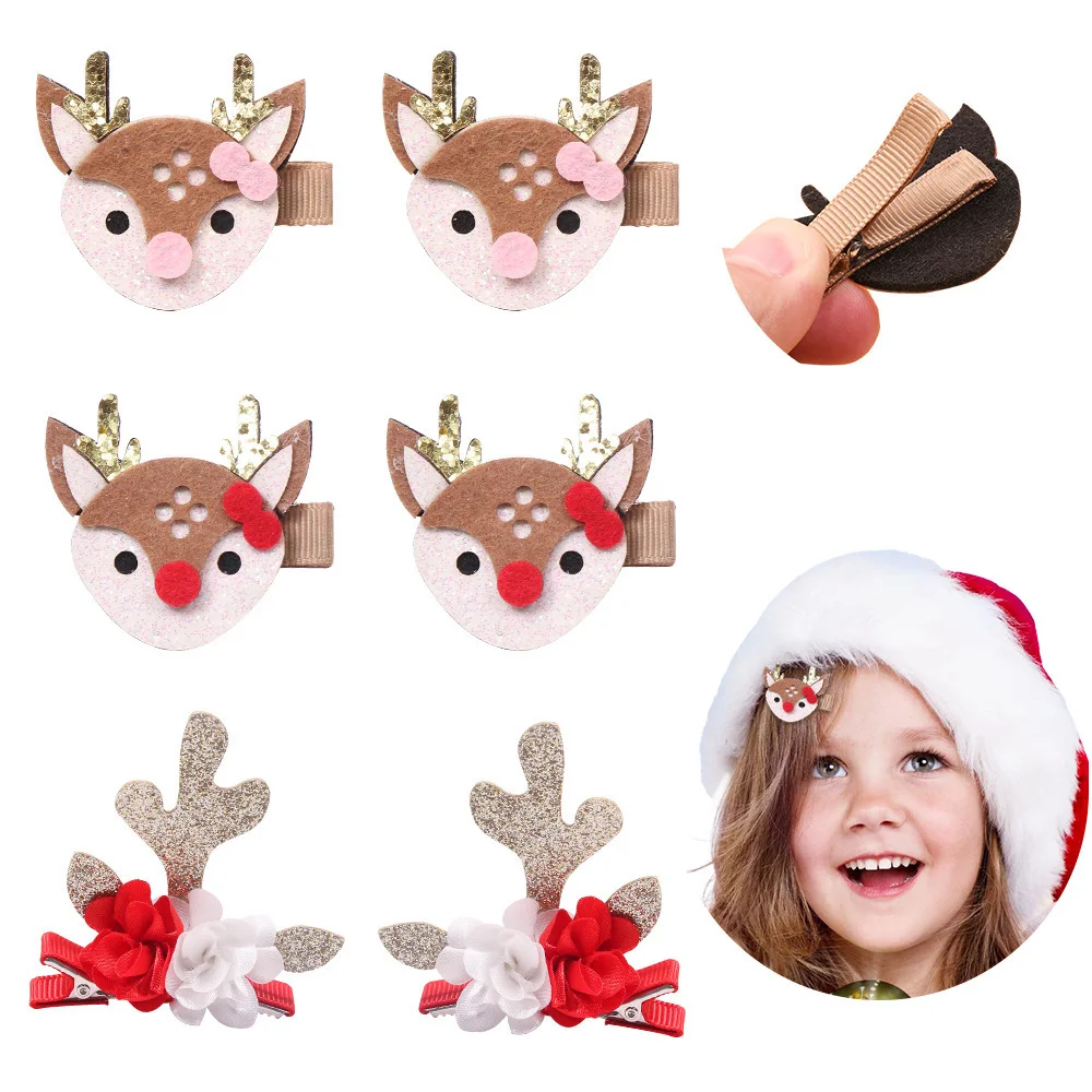 1 Piece Girl Infant Hair Accessories Antler Christmas Hairpins Glitter Edge Clip Glitter Tiara Headwear Toddlers