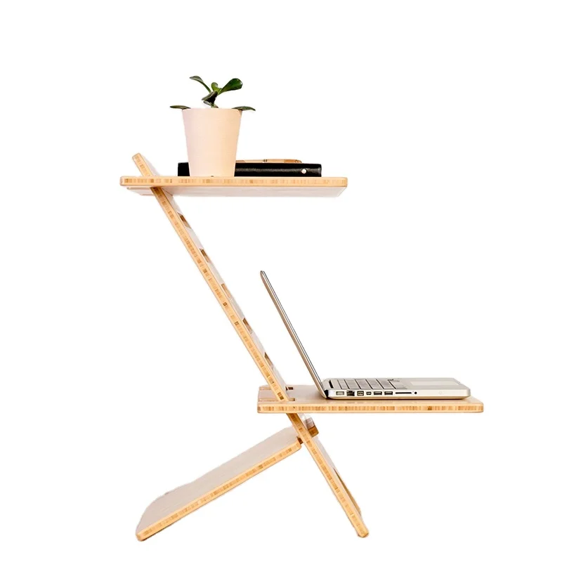 Bamboo Standing Computer Desk Monitor Stand Riser Adjustable Height Laptop Workstation Converter