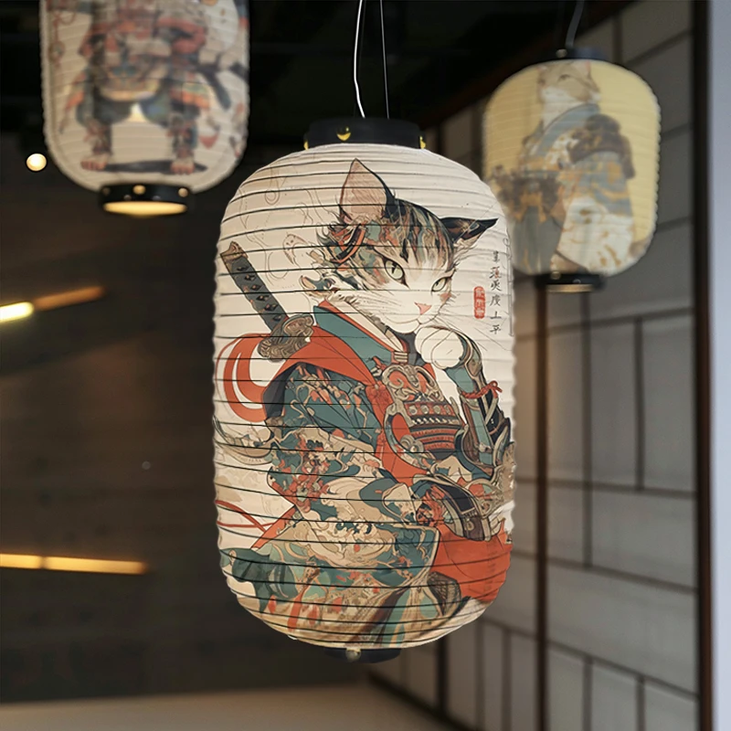 Japanese Lantern Ukiyo-e Style Samurai Cat Art Pattern Paper Lantern Izakaya Pub Restaurant Decor Festival Party Hangings