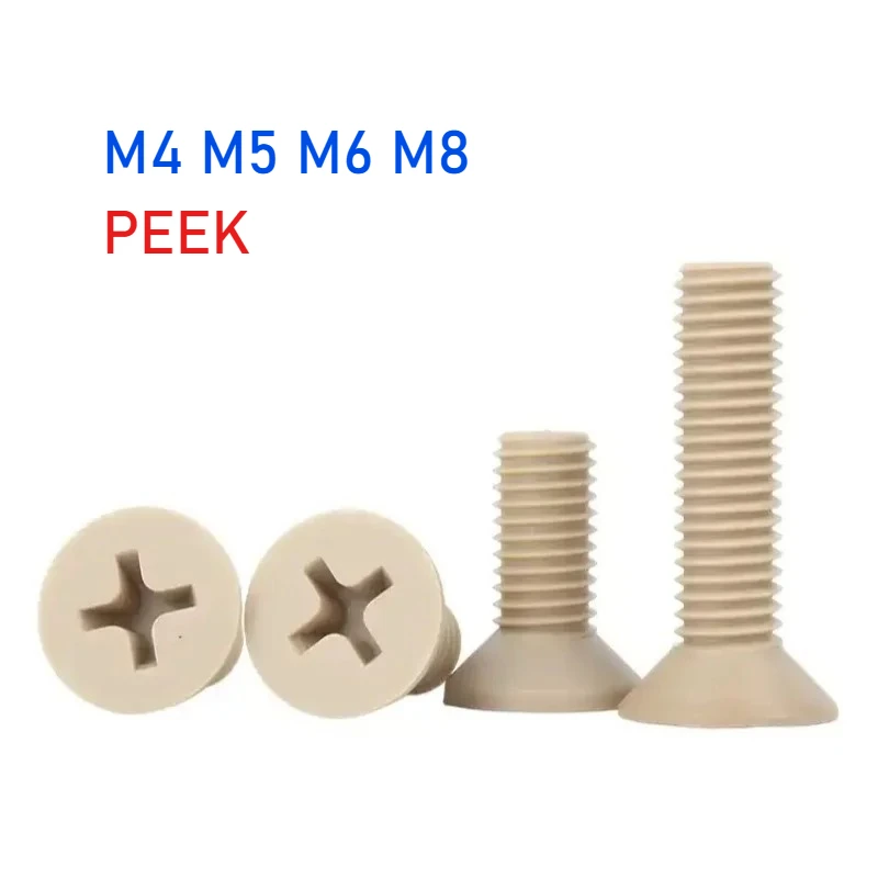 1/2pcs M4 M5 M6 M8 PEEK Cross Countersunk Head Screw High Strength Insulation Resin Cross Flat Head Bolt Length 4mm~50mm
