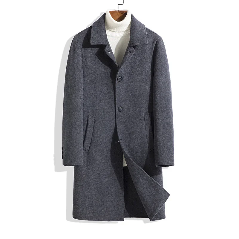 2022 New Korean Men's Wool Coat Fashion Single-Breasted Jacket Men Grey Cashmere Coat