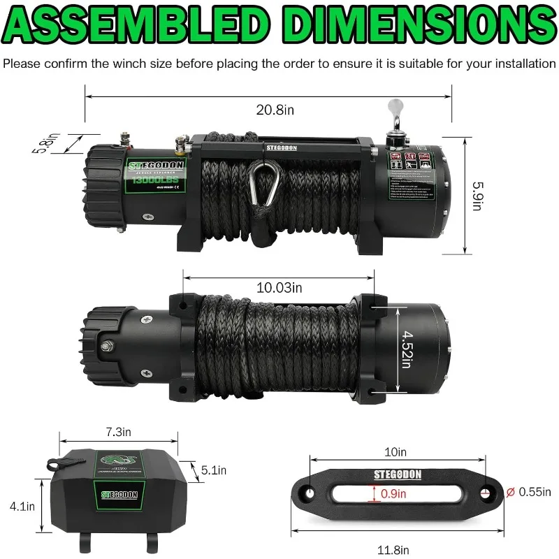 Electric Winch Synthetic Rope Winch Rough Country Winch with Hawse Fairlead,Wired Handle and Corded Control for Jeep Truck SUV