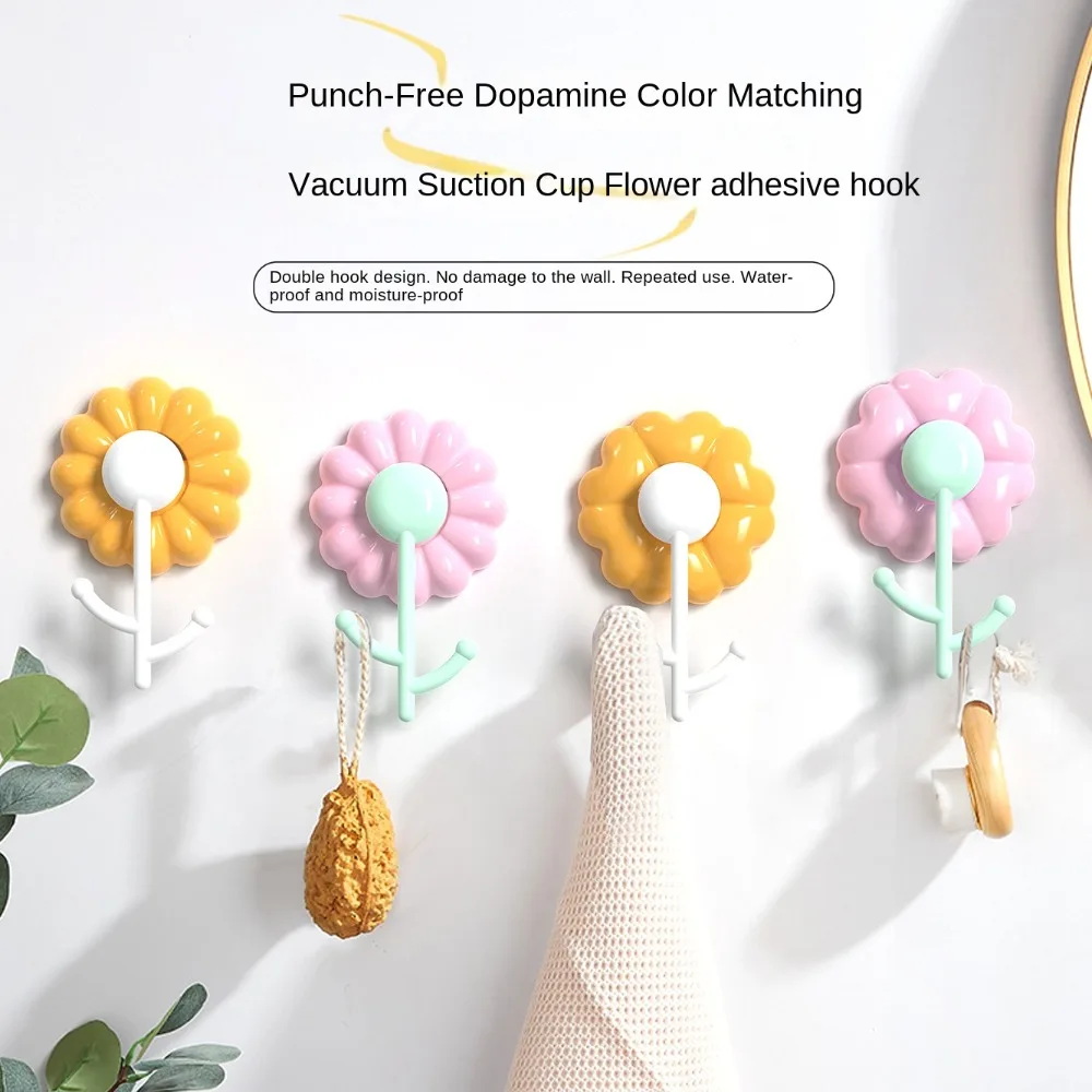 New Flower Suction Cup Hook Wall-mounted Vacuum Traceless Sticky Hook Sunflower Bathroom Accessories Door Behind The Coat Rack