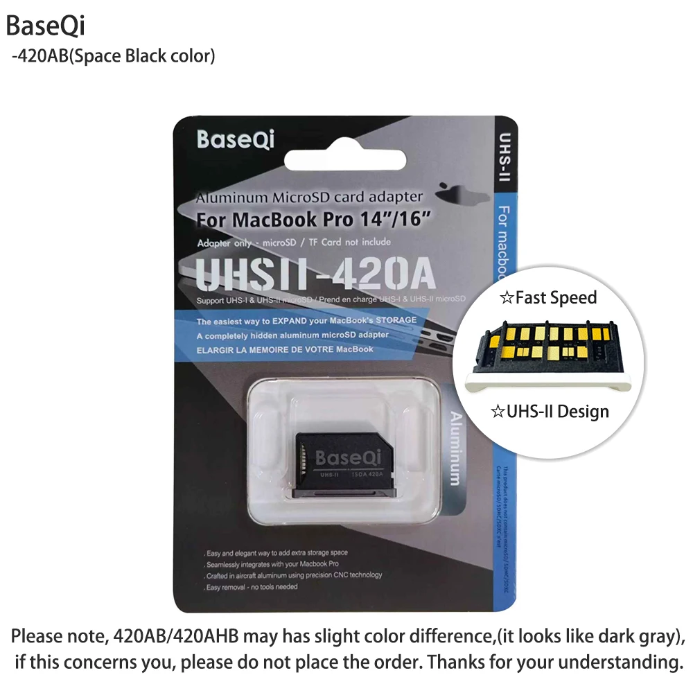 BaseQi لماك بوك برو 14 بوصة 16 بوصة M1/M2/M3/M4 الفضاء الأسود مايكرو sd بطاقة محول الألومنيوم ماك برو قارئ بطاقات محرك صغير 420A #1