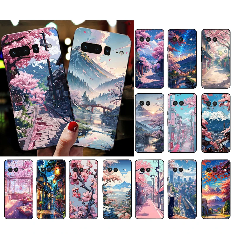 

Japanese Landscape Cherry Flower Phone Case For Google Pixel 9 Pro XL 8 7 6 Pro Pixel 8A 7A 6A 4A 3A 3XL Pixel 8 7 6 5 4